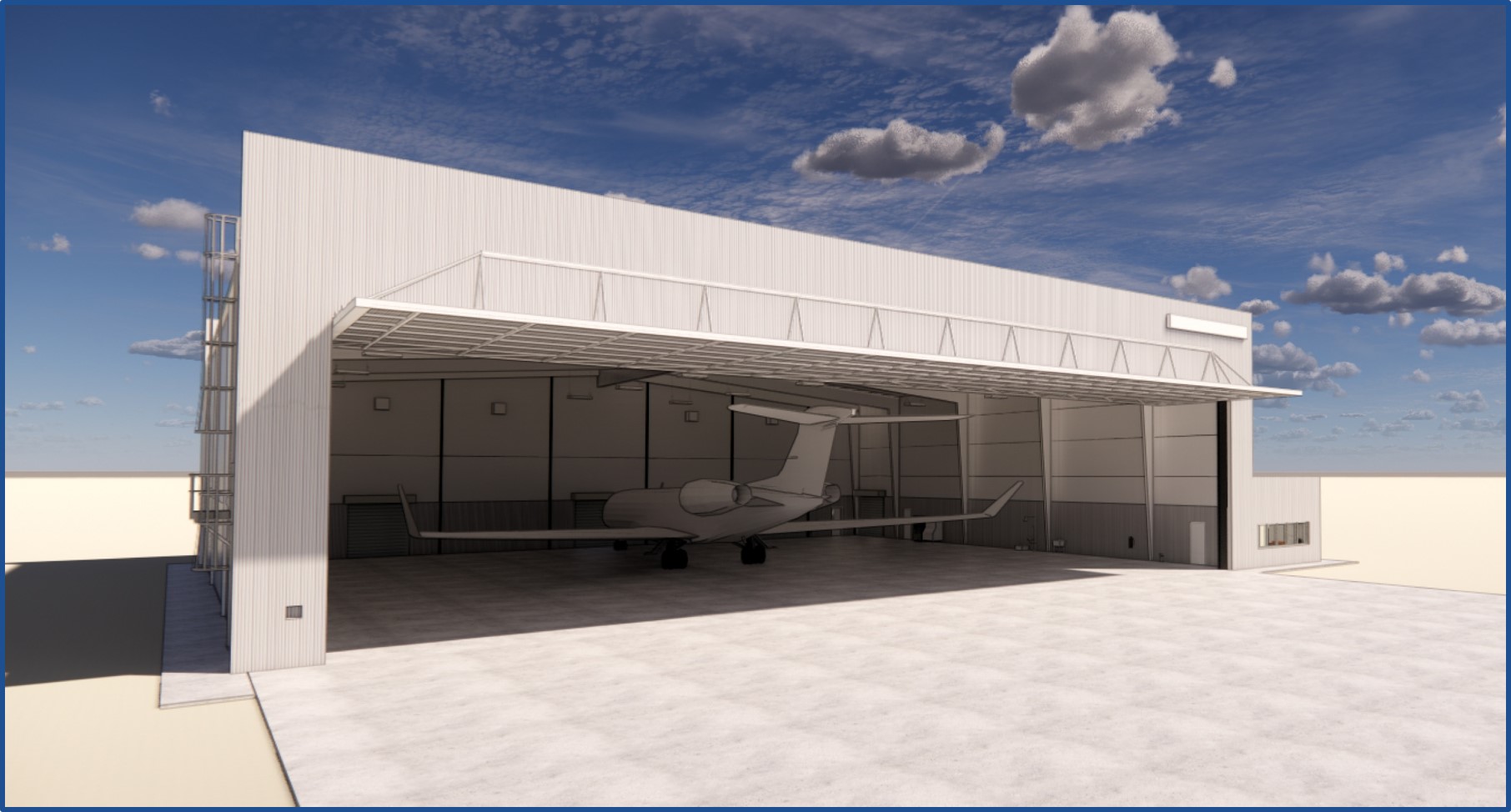 Airport Hangar with airplane inside